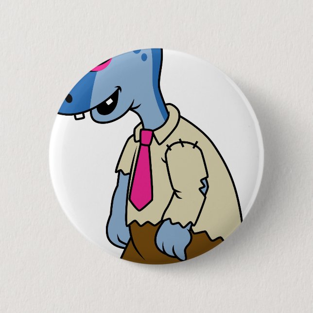 Macaron Rond 5 Cm Un Parasaurolophus Caricaturé En Zombie. (Devant)