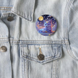 Macaron Rond 5 Cm Un petit Renard de la Lune aux murmures d'étoiles