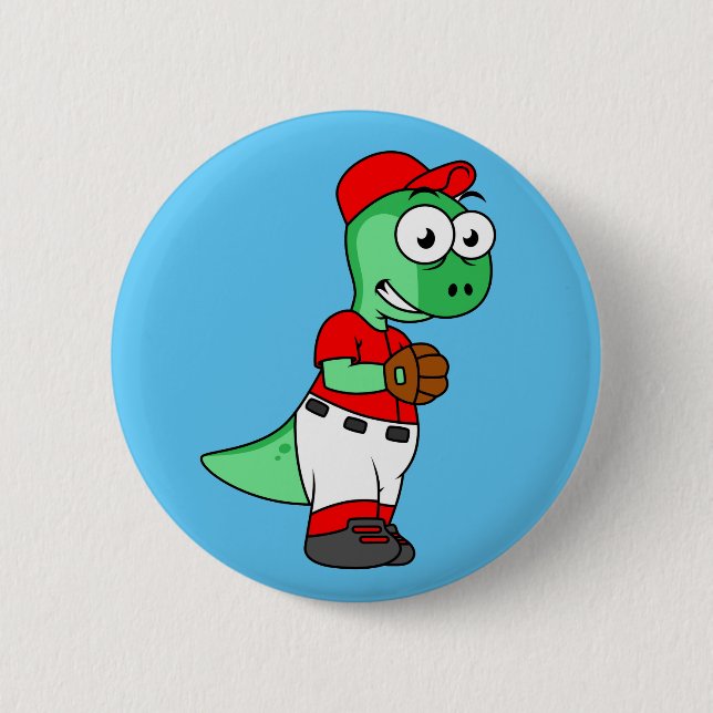 Macaron Rond 5 Cm Un Pitcher De Baseball Pachycephalosaurus. (Devant)