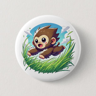 Macaron Rond 5 Cm Un singe adorable sautant à travers un champ