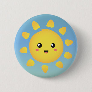 Macaron Rond 5 Cm Un soleil mignon et heureux qui brille de mille fe