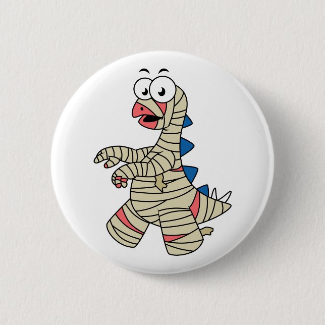 Macaron Rond 5 Cm Un Stegosaurus Caricature Habillé Comme Une Maman. (Devant)
