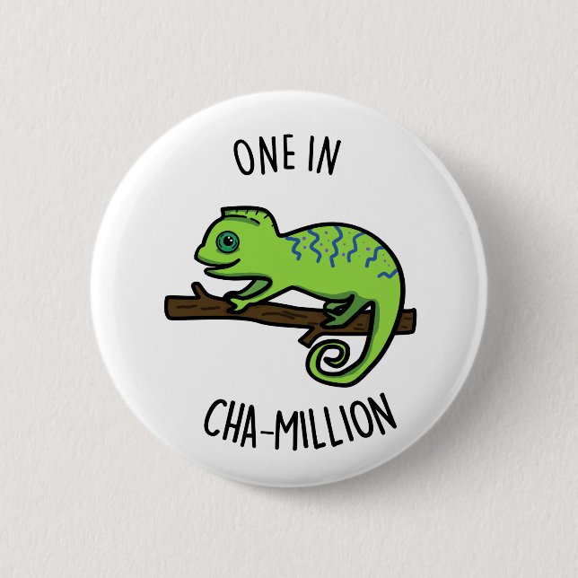 Macaron Rond 5 Cm Un Sur Cha Million Funny Chameleon Pun (Devant)