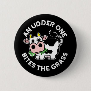 Macaron Rond 5 Cm Un Udder On Mord L'Herbe Funny Vache Pun Dark BG