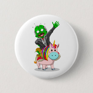 Macaron Rond 5 Cm Un Zombie vert est à cheval sur une licorne rose m