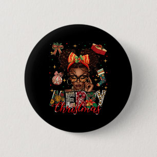 Macaron Rond 5 Cm Une Africaine Américaine Noire Joyeuse Pajam Noël