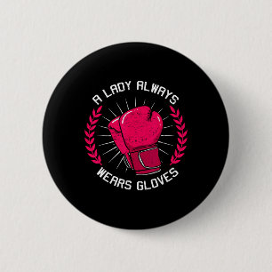Macaron Rond 5 Cm Une Dame Porte Toujours des Gants Boxeuse Boxeuse