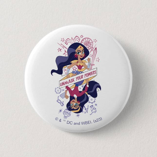 Macaron Rond 5 Cm Une Femme Merveilleuse Démasque Vos Pouvoirs (Devant)