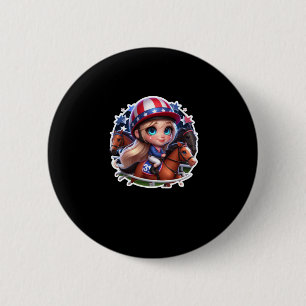 Macaron Rond 5 Cm Une Fille Avec Cheval Racing Sport. Autocollant