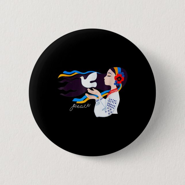 Macaron Rond 5 Cm Une fille colombe de paix soutient l'Ukraine souti (Devant)