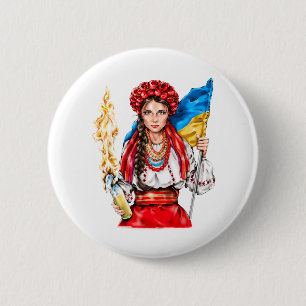 Macaron Rond 5 Cm Une fille ukrainienne lutte pour la liberté