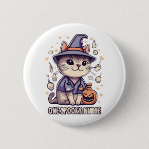 Macaron Rond 5 Cm Une infirmière Éffrayante Chat Halloween Conceptio