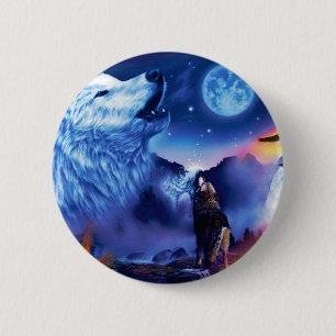 Macaron Rond 5 Cm Une meute de loups dans une nuit sombre