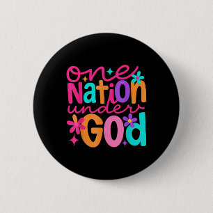 Macaron Rond 5 Cm Une nation sous Dieu, Jésus Bible Croix Patriotiqu