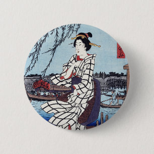 Macaron Rond 5 Cm Une soirée d'été fraîche au pont, Utagawa Hiroshig