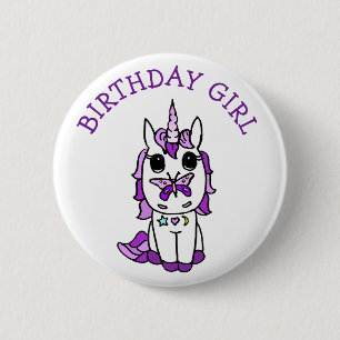 Macaron Rond 5 Cm Unicorn Birthday Girl Purple