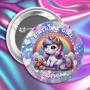 Macaron Rond 5 Cm Unicorn et arc-en-ciel Personnalisé Anniversaire f