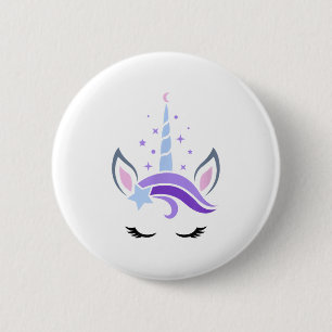 Macaron Rond 5 Cm Unicorn Face Eyelashes Céleste Lune Star Boho Lu
