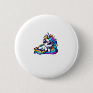 Macaron Rond 5 Cm Unicorne arc-en-ciel cool avec lunettes de soleil