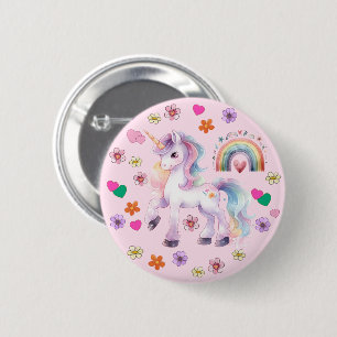 Macaron Rond 5 Cm Unicorne colorée Fleurs arc-en-ciel