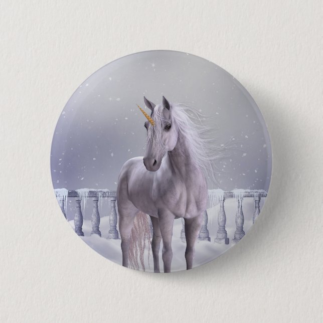 Macaron Rond 5 Cm Unicorne dans la neige (Devant)