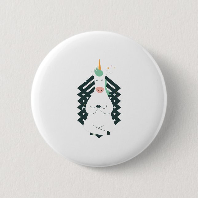 Macaron Rond 5 Cm Unicorne en Pose de Yoga (Devant)
