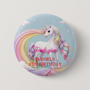 Macaron Rond 5 Cm Unicorne magique personnalisée Rainbow Anniversair