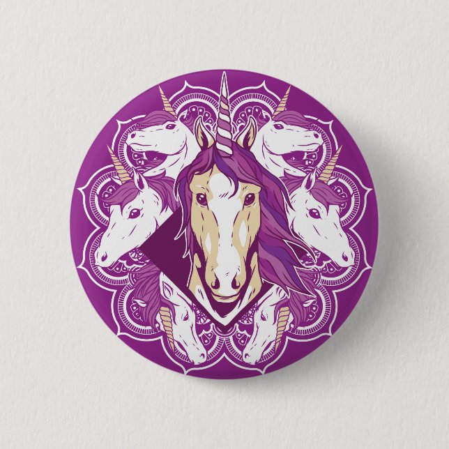 Macaron Rond 5 Cm Unicorne pourpre Mandala (Devant)