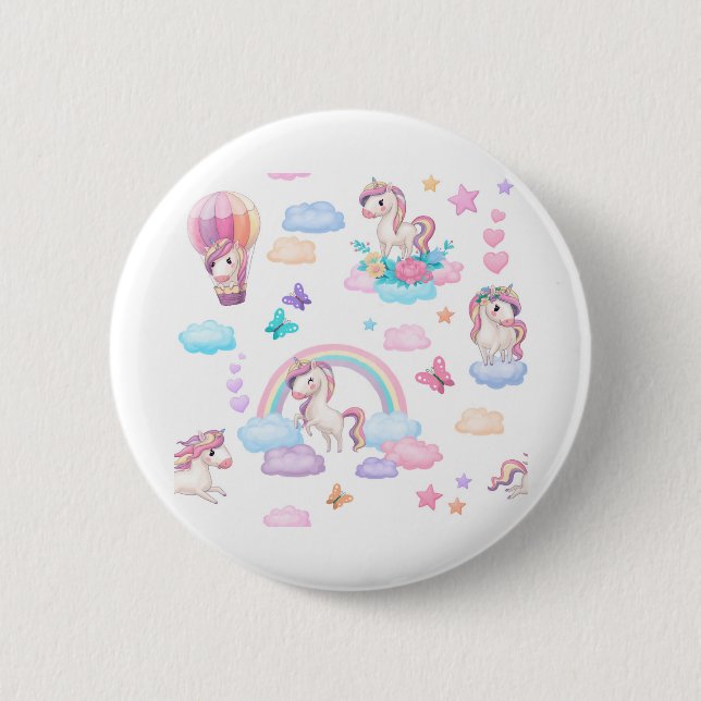 Macaron Rond 5 Cm Unicornes (Devant)
