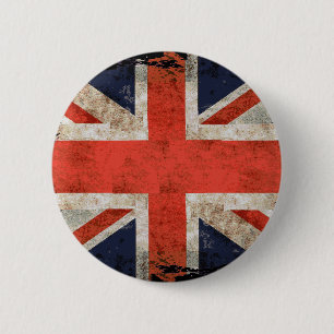 Macaron Rond 5 Cm Union Jack déchiqueté âgé