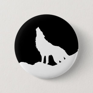 Macaron Rond 5 Cm Unique Noir & Blanc Pop Art Wolf Silhouette