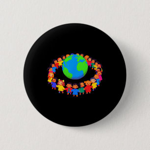 Macaron Rond 5 Cm Unité Autour Du Monde - Les Enfants Tenant Les Mai