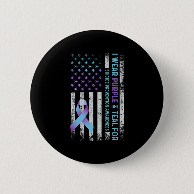 Macaron Rond 5 Cm Us Flag I Wear Purple And Teal Suicide Prevention  (Devant)