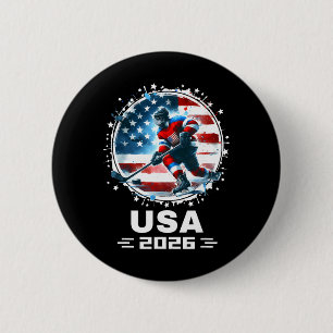 Macaron Rond 5 Cm Usa 2026 Hockey Drapeau Américain Femmes Hommes En