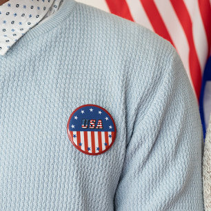 Macaron Rond 5 Cm USA - American Flag and Stars in Circle