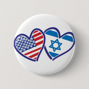 Macaron Rond 5 Cm USA Israel Heart Flag