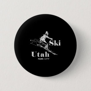 Macaron Rond 5 Cm Utah Skiing Park City Long Sleeve Ski Tee