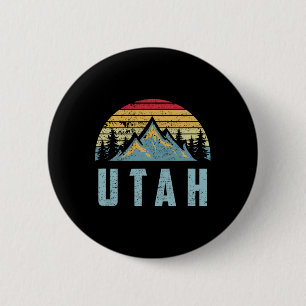 Macaron Rond 5 Cm Utah Tee - Montagnes Rétro Vintage Randonnée Natur