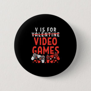 Macaron Rond 5 Cm V est pour les jeux vidéo drôles de Saint-Valentin