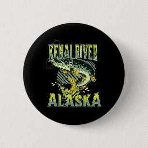 Macaron Rond 5 Cm Vacances de pêche en Alaska Rivière Kenai Amateur