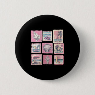 Macaron Rond 5 Cm Vacances d'été à la plage côtière rose vintage pou