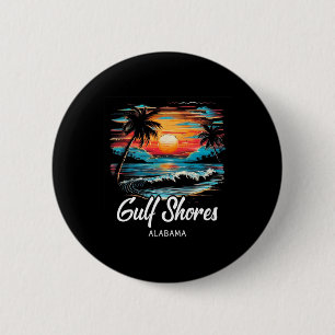 Macaron Rond 5 Cm Vacances en famille Retro Sunset Alabama Gulf Shor