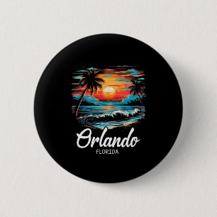 Macaron Rond 5 Cm Vacances en famille Retro Sunset Floride Orlando