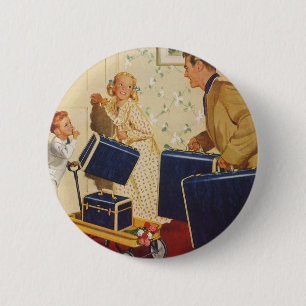 Macaron Rond 5 Cm Vacances en famille vintage, papa, enfants et vali