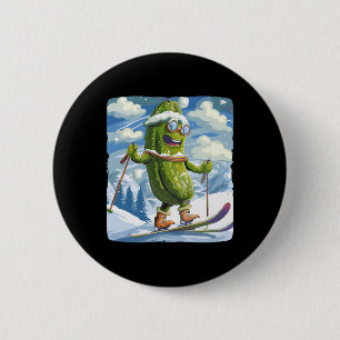 Macaron Rond 5 Cm Vacances enneigées avec ski de fond pour amateurs