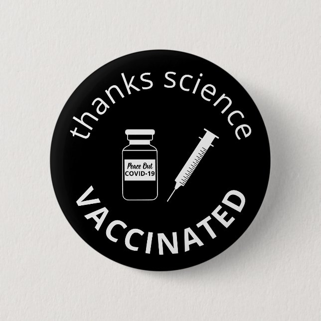 Macaron Rond 5 Cm Vacciné Covid-19 Merci Science Black (Devant)