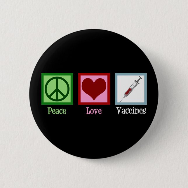 Macaron Rond 5 Cm Vaccins Peace Love Cute Pro Vaccination (Devant)