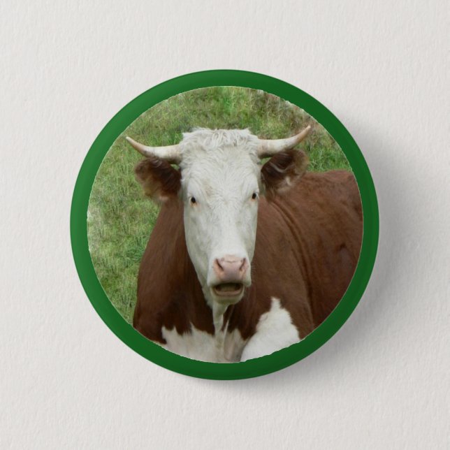 Macaron Rond 5 Cm Vache dans le bouton arrière-épingle de l'herbe (Devant)