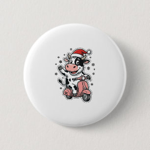 Macaron Rond 5 Cm Vache de Noël à scooter rose vintage vecteur_1