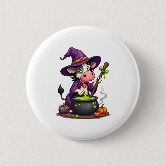 Macaron Rond 5 Cm Vache de sorcière Cauldron Brew (Devant)